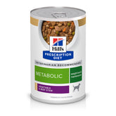 Hills Prescription Diet Metabolic vegetable-beef stew canned dog food for weight management.