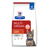 Hill's Prescription Diet Multi-Organ chicken dry cat food bag highlighting organ support