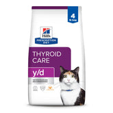 Hill's Prescription Diet y/d thyroid care cat food bowl ready for easy feeding.