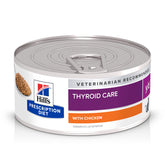 Hill's y/d wet cat food can with chicken demonstrates thyroid-care formulation for cats.