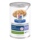 Hill's z/d Low Fat dog wet food can with hydrolyzed soy supports sensitive skin and digestion