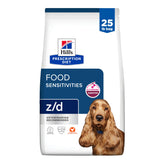 Hill's Prescription Diet z/d pack shot highlighting hydrolyzed formula for sensitive dogs
