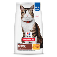 Hill's Science Diet Adult Hairball Control bag front promoting hairball management