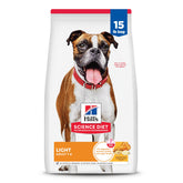 Hill's Science Diet Light dry dog food bag promotes weight management for adults.
