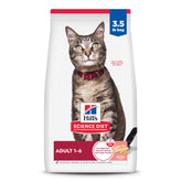 Hill's Science Diet Adult 1-6 Salmon Brown Rice bag close-up showing premium ingredients for adult cats.