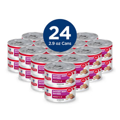 Close-up of Hill's Science Diet beef minced wet cat food texture.