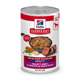Hill's Science Diet Adult 7+ Healthy Cuisine beef stew can front – premium senior nutrition at a glance.