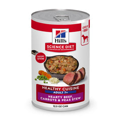 Hill's Science Diet Adult 7+ Healthy Cuisine beef stew can front β premium senior nutrition at a glance.