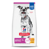 Hill's Science Diet Adult 7+ small dog food bag front view with chicken and brown rice