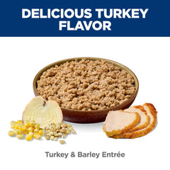 Hill's Science Diet Adult 7+ wet dog food serving bowl scene highlights elder dog energy aims