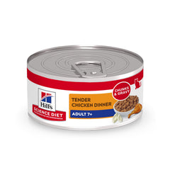 Hill's Science Diet Adult 7+ chicken minced cat food can with front label for senior nutrition