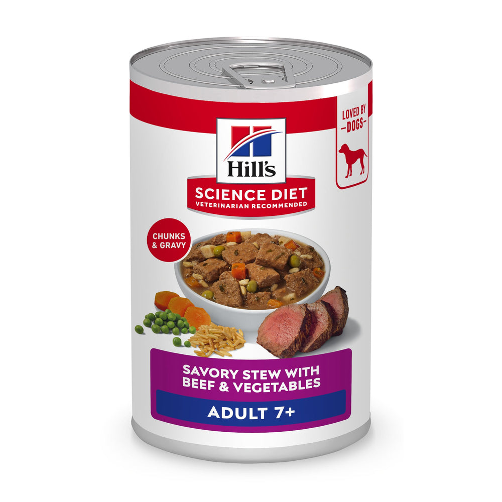 Hill's Science Diet Adult 7+ beef and vegetables can supports senior dog vitality