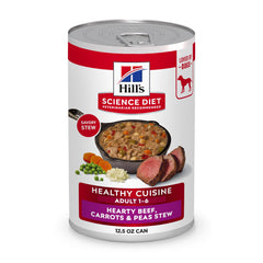 Hill's Science Diet Adult Healthy Cuisine Braised Beef Stew in bowl highlights lean muscle support