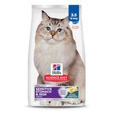 Hill's Science Diet adult cat food bag with pollock for sensitive stomach and healthy skin.