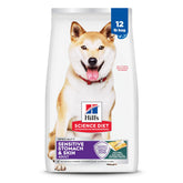 Hill's Science Diet adult sensitive stomach and skin kibble in a bowl with pollock