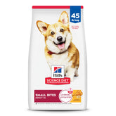 Hill's Science Diet Adult Small Bites bag on floor showing premium dog food for daily nourishment