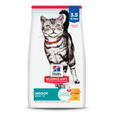 Hill's Science Diet Indoor Adult Cat with chicken kibble in bag supports lean muscles.