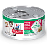 Hill's Science Diet Kitten Liver and Chicken EntrΓ©e can with smooth texture supports lean muscle