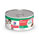 Hill's Science Diet Kitten Salmon wet food can, high-protein nourishment for growing kittens.
