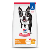 Hill's Science Diet Light Small Bites bag shows a low-calorie formula for weight management.