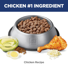 Hill's Science Diet chicken recipe kibble with prebiotic fiber promoting healthy gut microbiome.