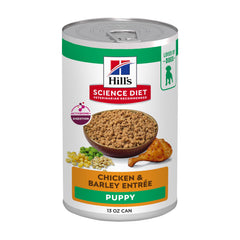 Hill's Science Diet Puppy Chicken and Barley can with real chicken for growing puppies.