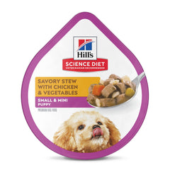 Hill's Science Diet Puppy Small & Mini wet food in 3.5 oz trays for balanced nutrition.