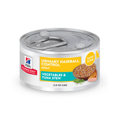 Hill's Science Diet Urinary Hairball Control tuna and vegetables stew; supports urinary health.