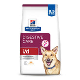 Hill's Prescription Diet i/d dry dog food chicken bag front showing trusted digestive care.