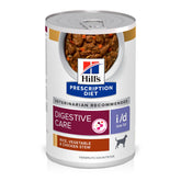 Hill's Prescription Diet i/d low-fat dog stew can shows gentle texture and nutritional focus