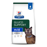Hill's m/d GlucoSupport dry cat food chicken, 4 lb bag supports glucose management.