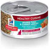 Hill's Science Diet Healthy Cuisine Seared Tuna Stew close-up with tuna chunks supporting lean muscle.