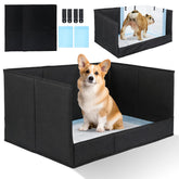 Himake dog litter box with high walls contains mess during playtime