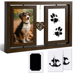 Himake dog picture frame with rotating dual design for paw print and photo