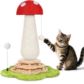 Himake mushroom cat scratch post top sisal ball for interactive play.