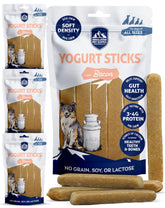 Himalayan Dog Chew Yogurt Sticks bacon flavor packaging, USA-made treat for all breeds