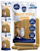 Himalayan Dog Chew Yogurt Sticks packaging highlights natural ingredients and USA-made quality.