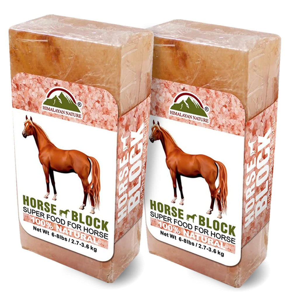 Himalayan Nature horse salt lick block promotes hydration during grazing.