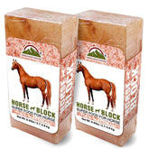 Himalayan Nature horse salt lick block promotes hydration during grazing.