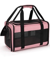 Hipubby soft-sided carrier front view showing roomy interior for pets up to 16 lbs.