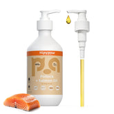 HipyPaw fish oil bottle front label highlights dual-source omega-3 for skin and joints.
