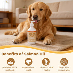 HipyPaw fish oil pump dispense demonstrates easy daily dosing for dogs and cats.