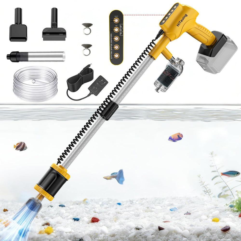 HiTauing cordless aquarium gravel cleaner enabling cable-free maintenance for tight tank corners