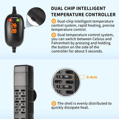 HiTauing aquarium heater explosion-proof glass with high-temperature ABS shell protects fish and hobbyists.
