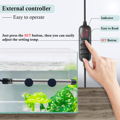 Hitop 100W heater LED readout shows real-time water temperature.