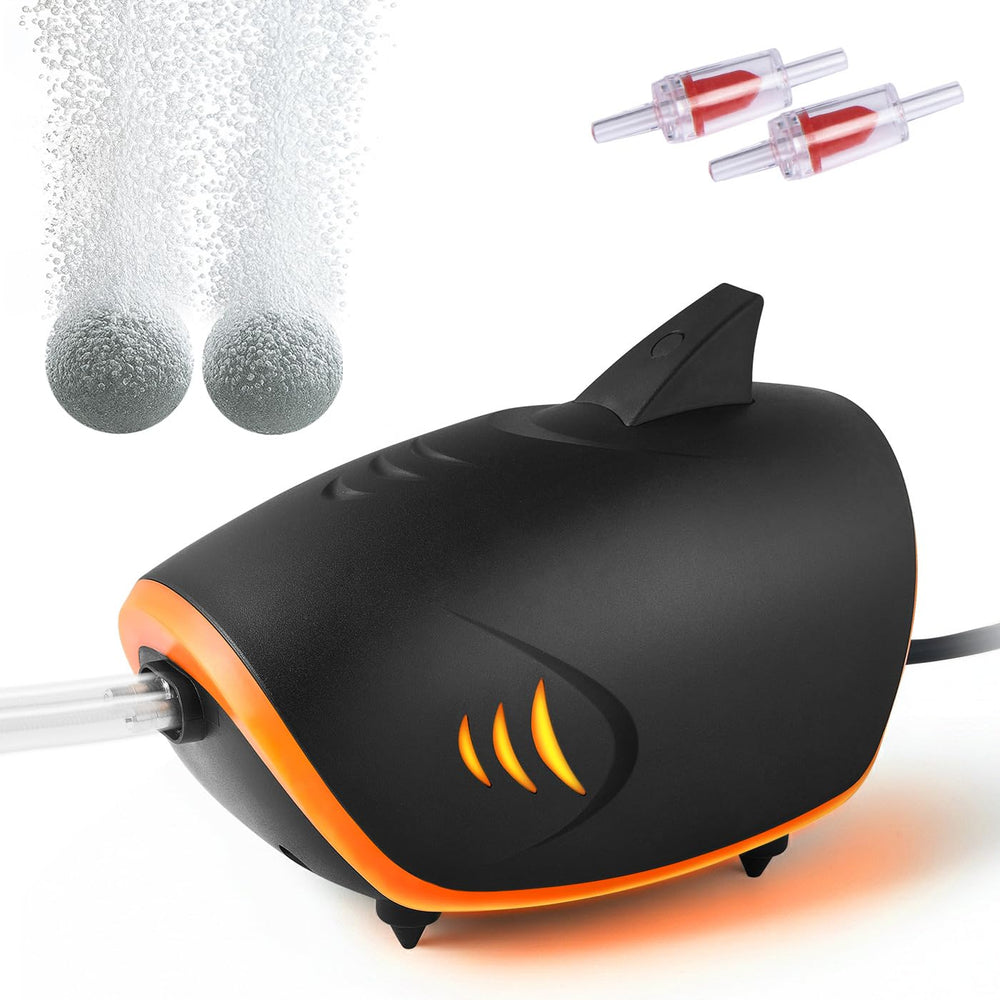 HITOP shark-design air pump with two outlets enhances aquarium aeration.