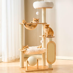 HITTITE solid wood cat tree tower top bed for a cozy high perch