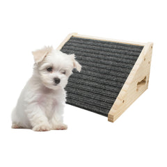 Hiyoo dog ramp with low-angle wooden surface aids small pets on stairs.