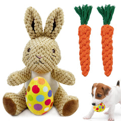 Hlimior Easter dog squeaker rabbit plush for interactive play and dental stimulation.