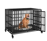 HMHTCT 48-inch crate with wheels, front view, easy mobility and durable build.